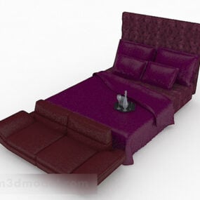سرير مزدوج أرجواني نموذج ثلاثي الأبعاد