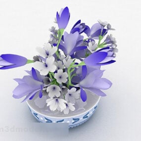 گلدان چینی گل بنفش مدل سه بعدی