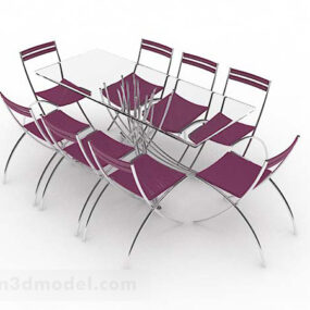 Fioletowy plastikowy stół i krzesło Model 3D