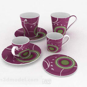 3д модель фиолетового современного набора чашек