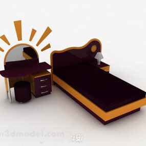 Modelo 3d de móveis de cama de solteiro roxo