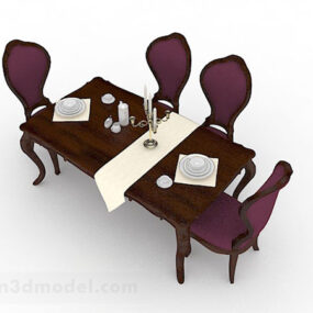 שולחן אוכל וכיסא מעץ סגול דגם תלת מימד