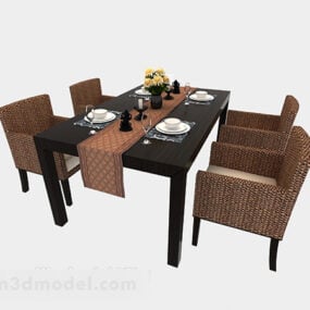 Rattan Chair Four Person Dining Table 3d model