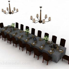 Tavolo da pranzo rettangolare a lunga distanza Modello 3d