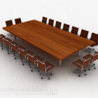 長方形の茶色の木製の机と椅子