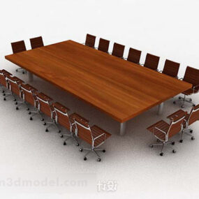 โต๊ะและเก้าอี้ไม้สี่เหลี่ยมสีน้ำตาลแบบ 3 มิติ