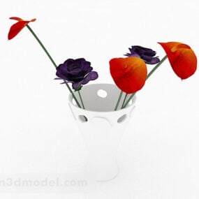 3d модель домашньої вази з червоними та фіолетовими квітами