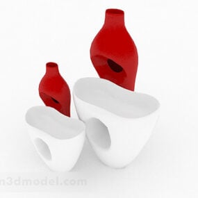 گلدان سرامیکی مد قرمز و سفید مدل سه بعدی