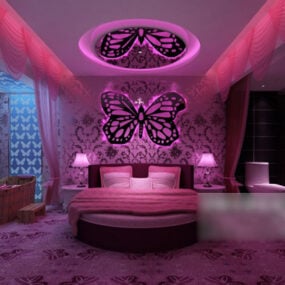 Růžový styl interiéru ložnice 3D model