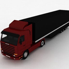 3д модель красного и черного большого грузовика
