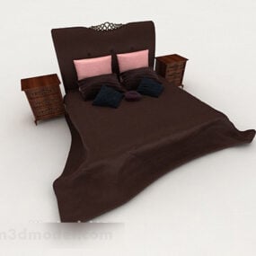 Red Brown Double Bed 3d model