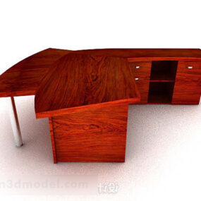 مكتب خشبي باللون الأحمر والبني نموذج ثلاثي الأبعاد