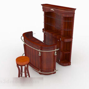 Red Brown Wooden Bar Counter 3d model