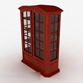 Red Brown Wooden Bookcase Furniture 3d model