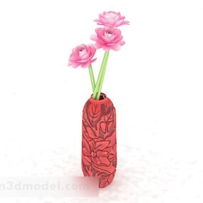 Červená vyřezávaná květinová váza 3D model