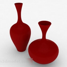 Red Ceramic Wide Mouth Vase 3d model