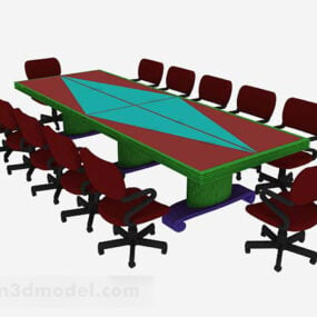 Red Wood Conference Table Chairs 3d model