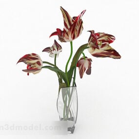Røde blomster boligdekoration vase 3d model