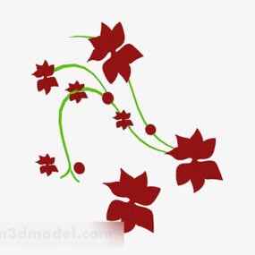 Rødt blomstermønster tapet 3d-model