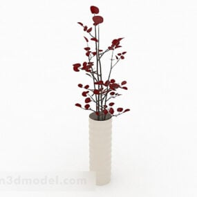 Τρισδιάστατο μοντέλο επίπλων σπιτιού με κόκκινο φύλλο φυτού