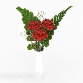 Red Rose Lily Flower Vase Home Decoration 3d-modell