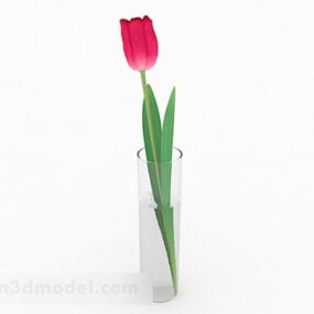 Red Tulips Home Glass Vase 3d model