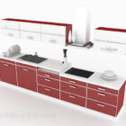 Red Upper And Lower Kitchen Cabinet