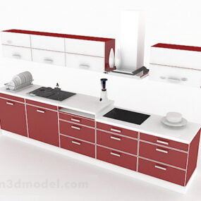 लाल ऊपरी और निचला किचन कैबिनेट 3डी मॉडल