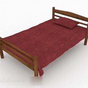 Red Wooden Single Bed 3d model