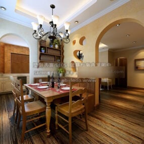Home Wooden Dinning Rom Interior 3d model