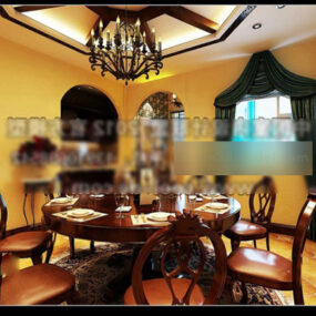 Modelo 3D do interior de estilo clássico do restaurante
