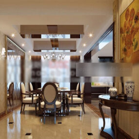 Interior clásico del restaurante casero modelo 3d