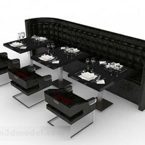Ravintola Musta ruokapöytä tuolit 3d malli