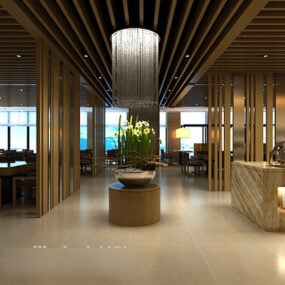 Restaurant Wooden Ceiling Interior 3d model