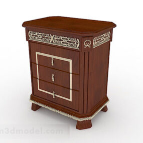 Retro Brown Wooden Bedside Table 3d model