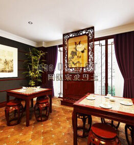 Retro Chinese Dinning Room Design Interior 3d model