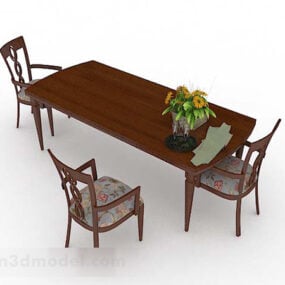 Retro Furniture Wooden Dining Table Chair 3d model