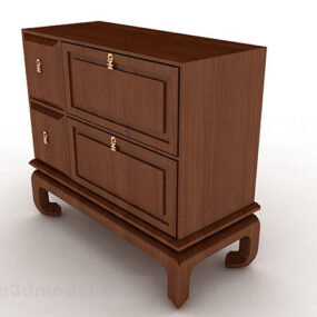 Retro Wooden Brown Office Cabinet 3d model