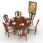 Round Table Chair Brown Wood