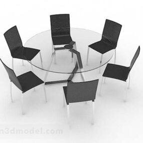 Round Gray Minimalist Dining Table Chair 3d model