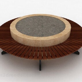Round Wooden Courtyard Potted Plant 3d model
