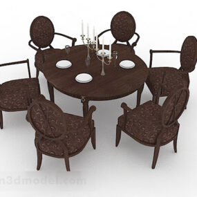 Round Wooden Dark Brown Dining Chair 3d model