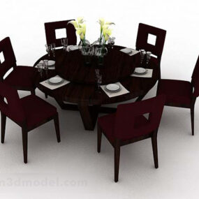 Round Wooden Dining Table And Chair 3d model