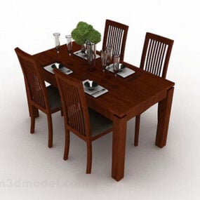 茶色の木製ダイニングテーブルと椅子3Dモデル