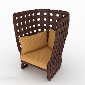 كرسي أريكة فردي منسوج باللون البني نموذج ثلاثي الأبعاد