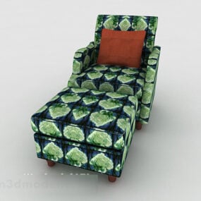 Maaseudun vihreä ruudullinen yhden hengen sohva 3d-malli
