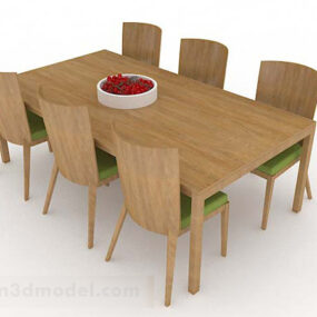 Landelijke houten eettafel en stoel 3D-model