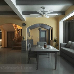 مدل سه بعدی طراحی داخلی اتاق نشیمن روستایی