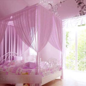 غرفة نوم الاميرة لون وردي موديل 3D