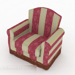 Rural Red Striped Single Sofa Design 3d model